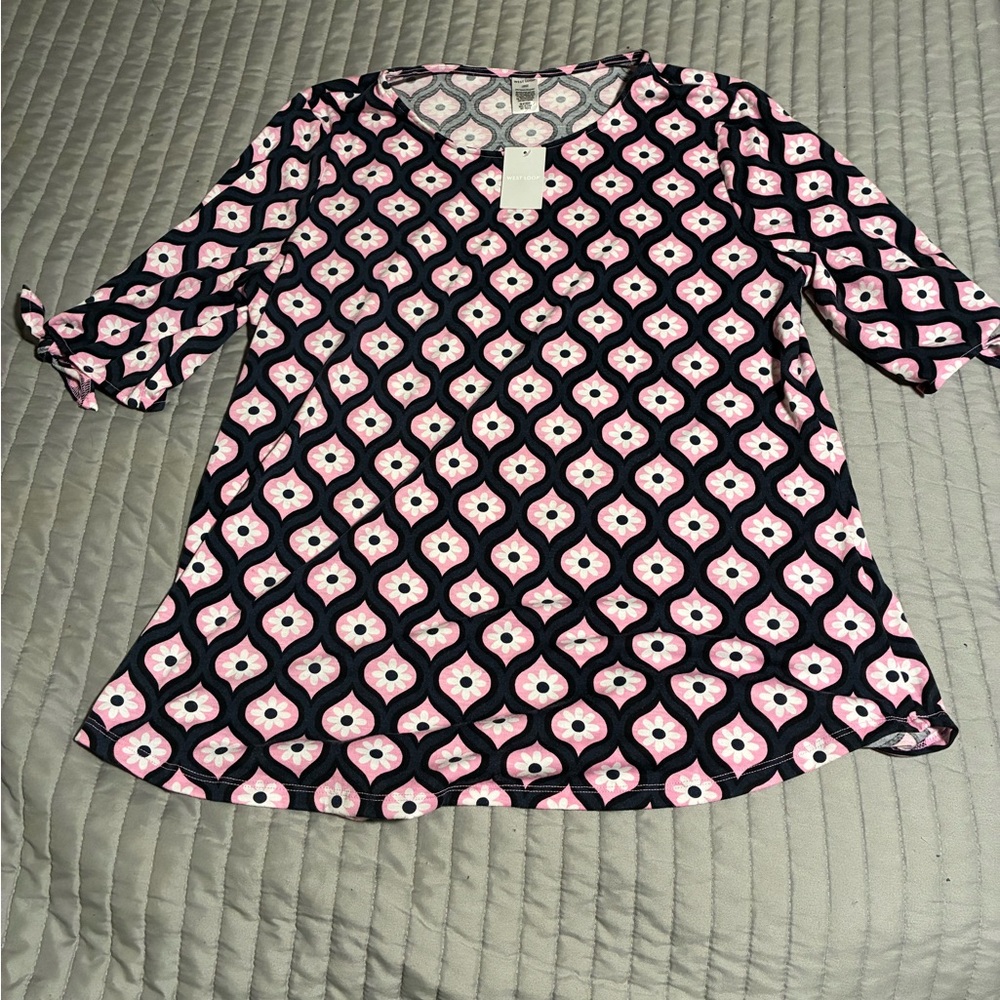 West Loop Purple and White Blouse with Long Sleeves